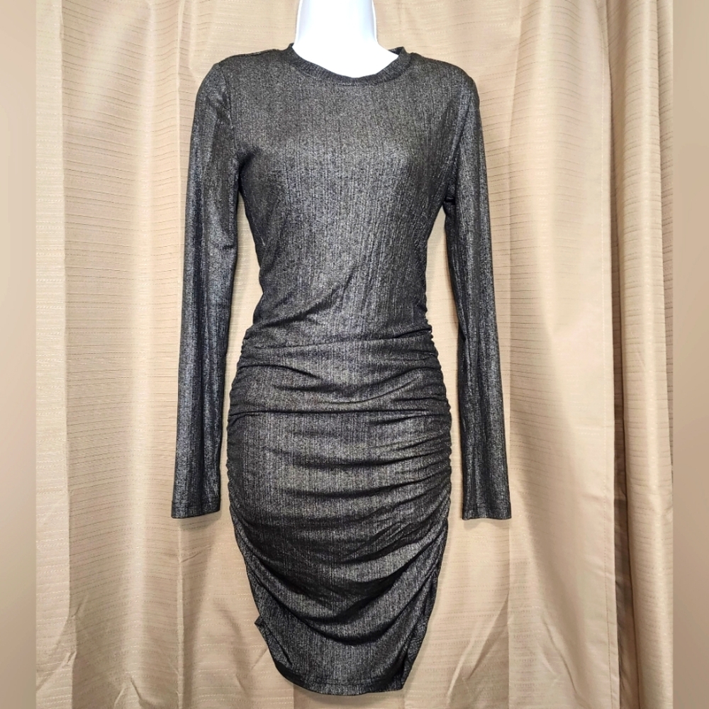 forever 21 ruched bodycon dress FOREVER‎ Size S Metallic Gray Long Sleeve Holiday Party drop waist Summer Basic Victoria Beckham's Fashion Dilemma: Size:Large (14)